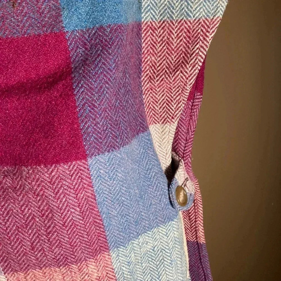 Vintage wool cape poncho  pink blue purple plaid - Picture 4 of 6